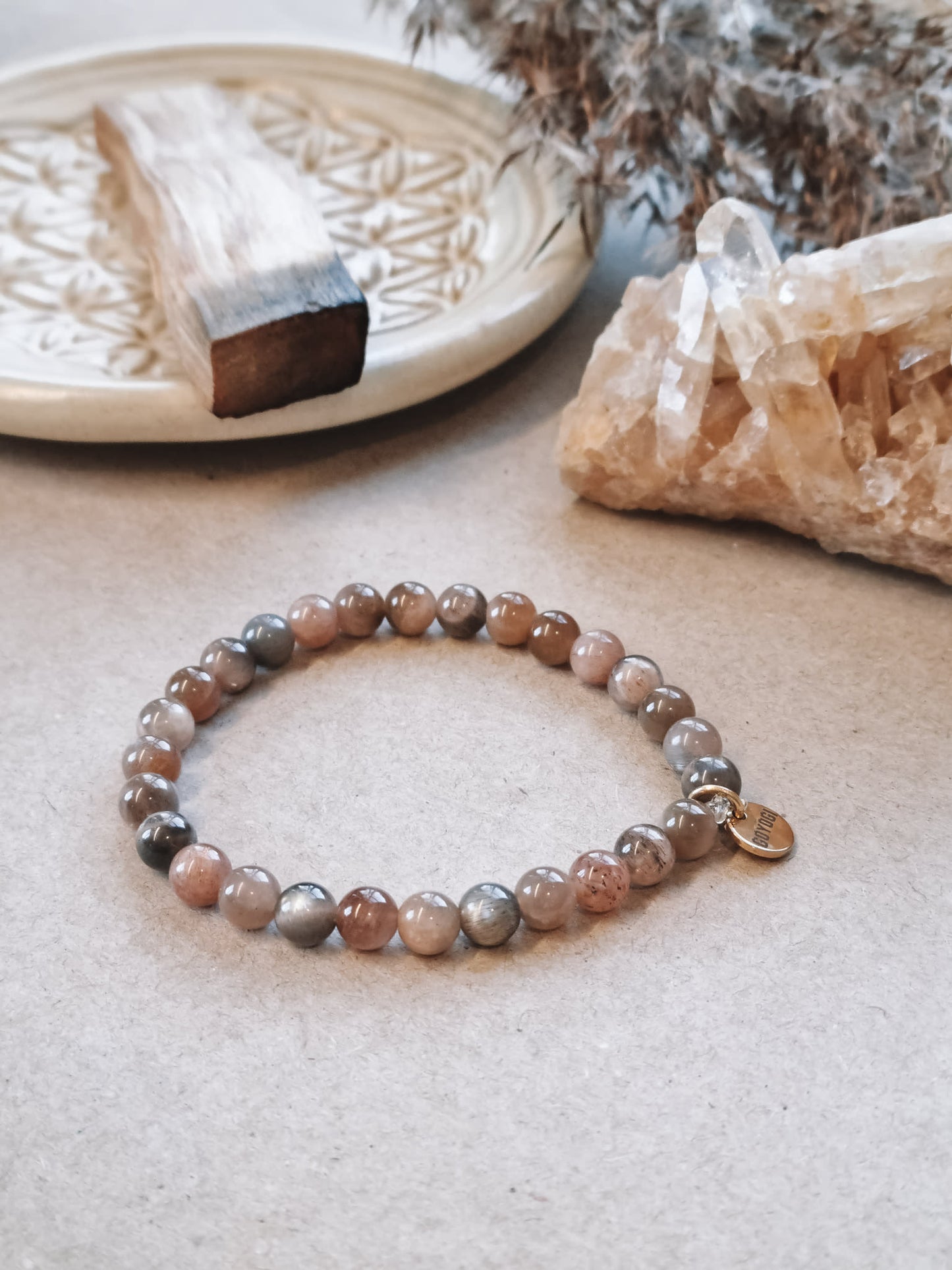 Mantra ENERGY Armbånd – Manifestasjon – Svart Månestein -