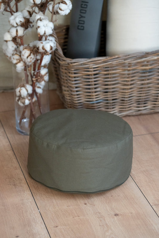 Calm Organic Cotton Round Meditation Cushion - Dark Olive